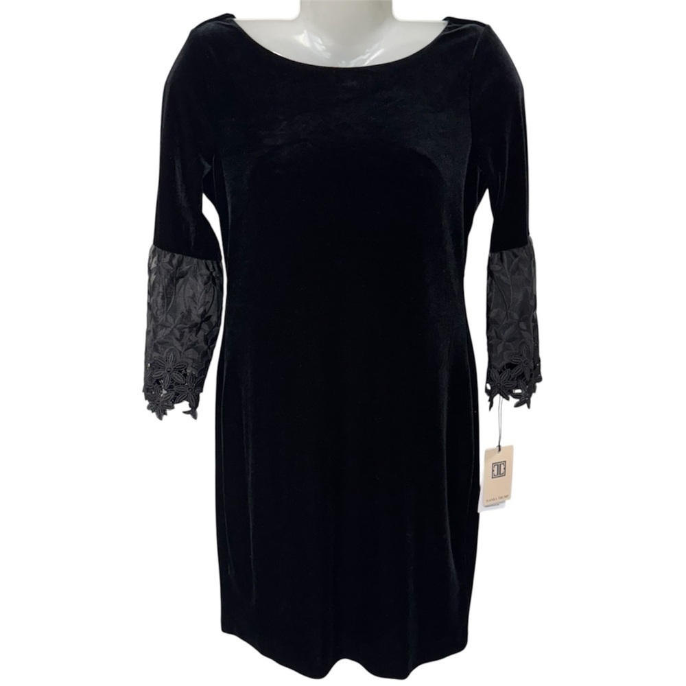 ✅ NWT Ivanka Trump Black Velvet Dress with Floral Lace Detail size S